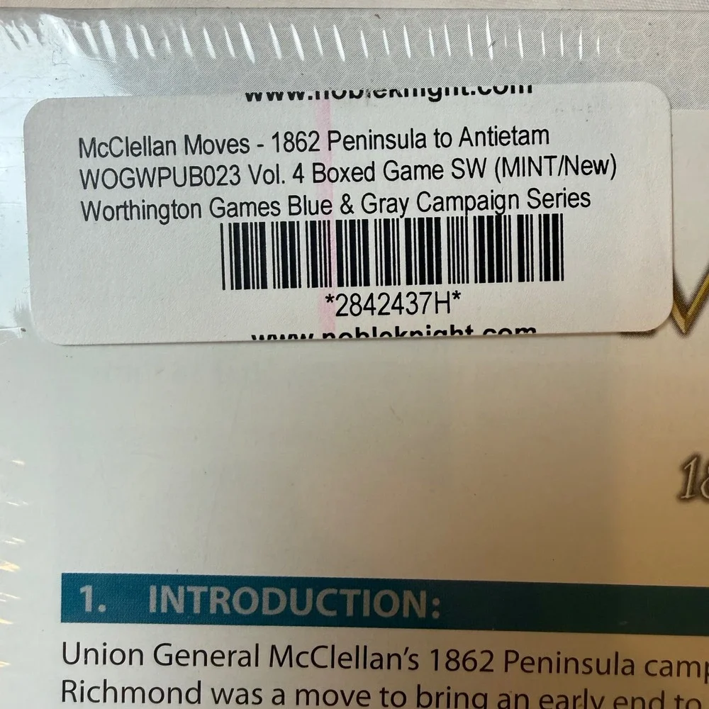 McClellan Moves 1862 Peninsula to‎ Antietam Worthington Vol 4 NEW Sealed Game